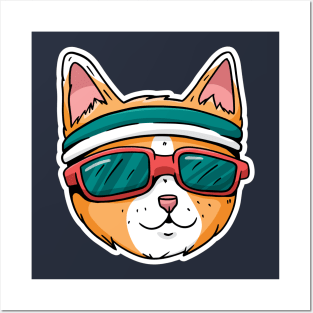 cat wearing a headband and sunglasses Posters and Art